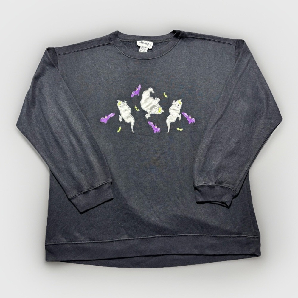 Halloween Ghosts 90s Pullover Sweatshirt Women Large Appliqué Y2K Embroidered